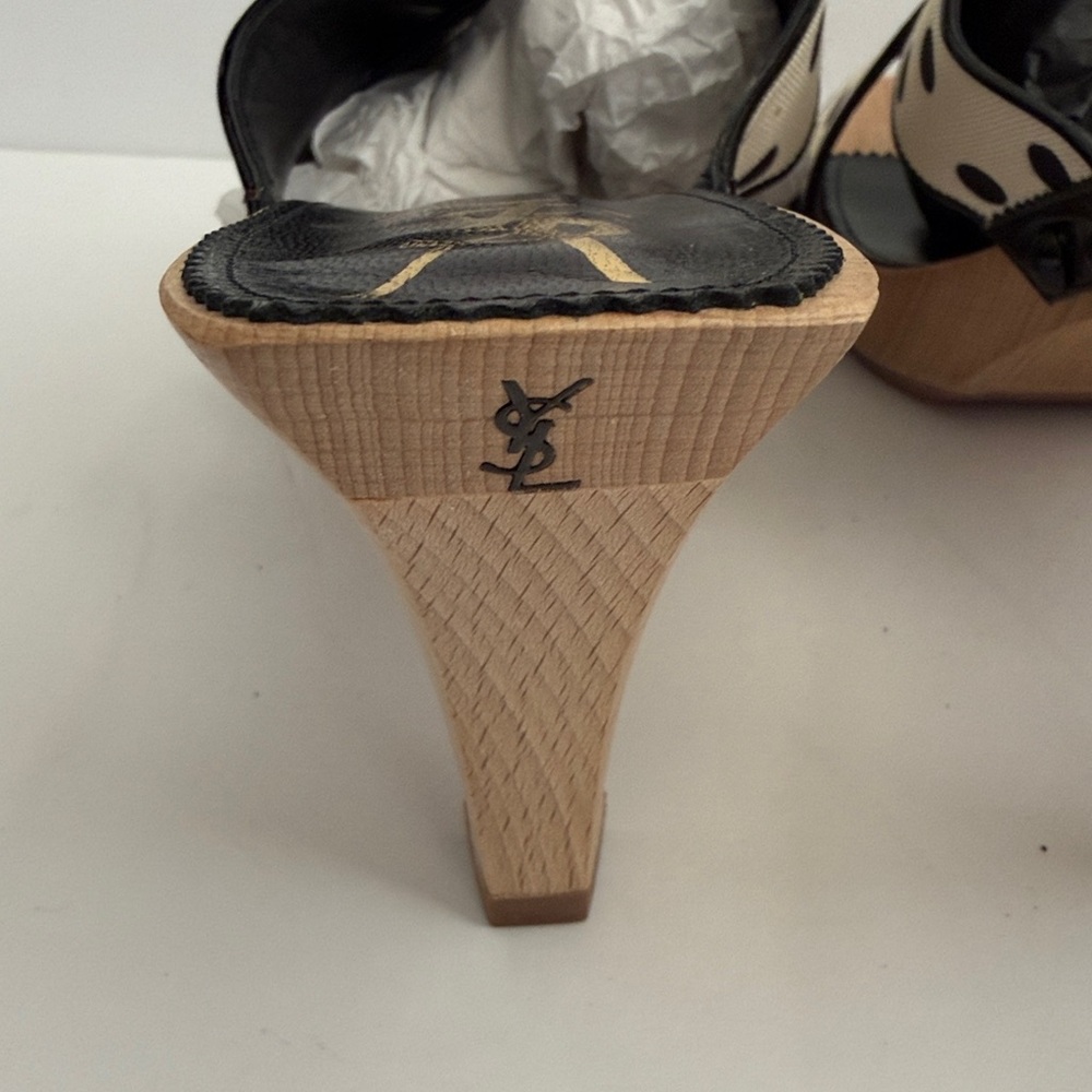 YSL Ivory & Black Lolita Dot Heeled Slides - Picture 4 of 10
